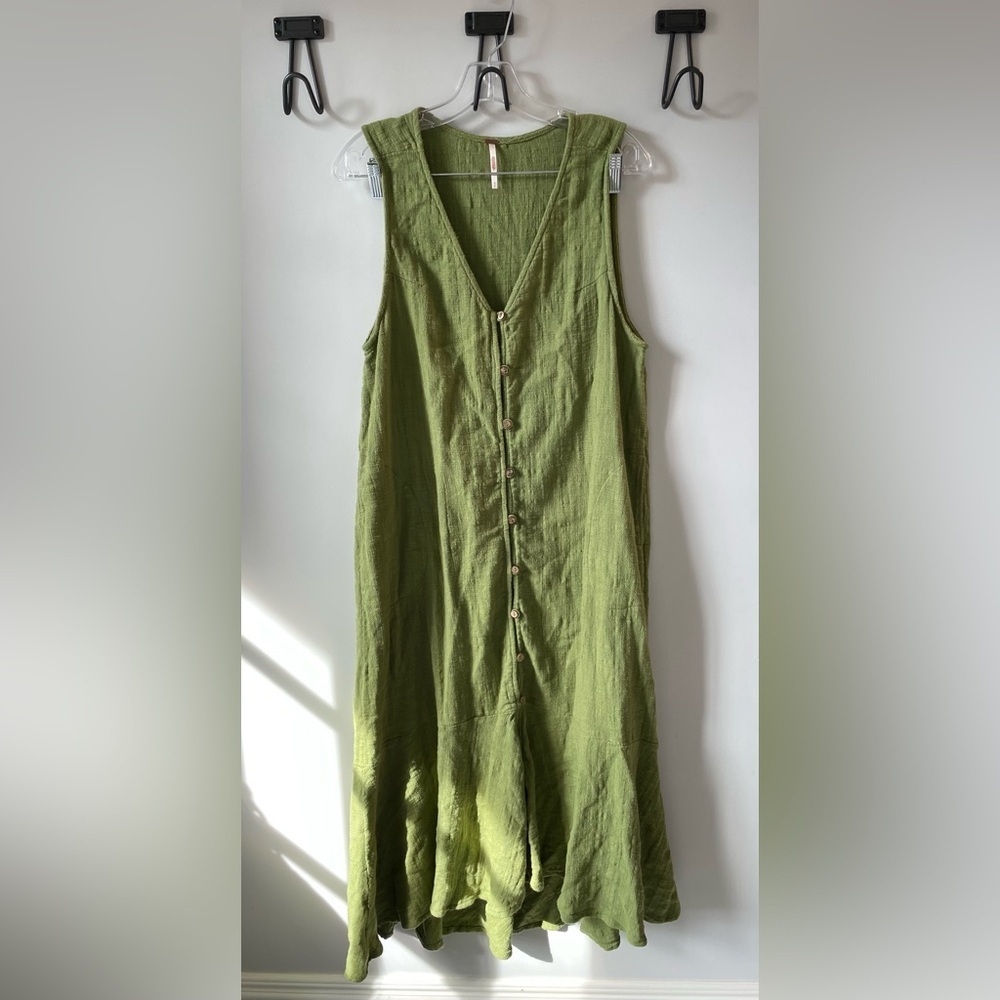 Free People Olive Green Sleeveless Button-Front Maxi Dress
